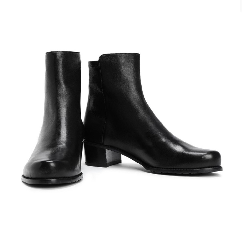 Stuart Weitzman Easyon Booties Black Leather Size… - image 2